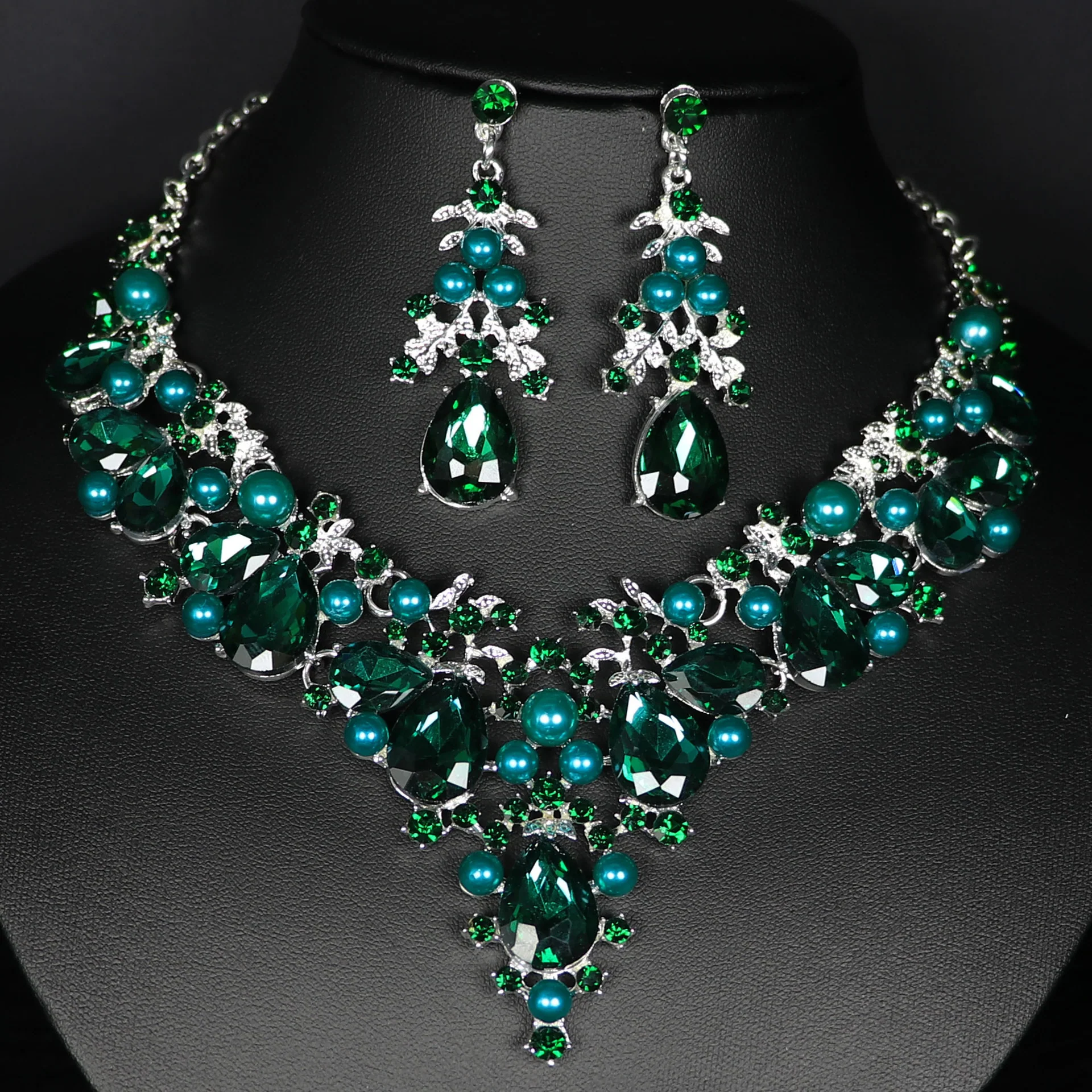 1 set 3 Pieces Rhinestone Jewelry Earrings Necklace For Women's Wedding - Image 4