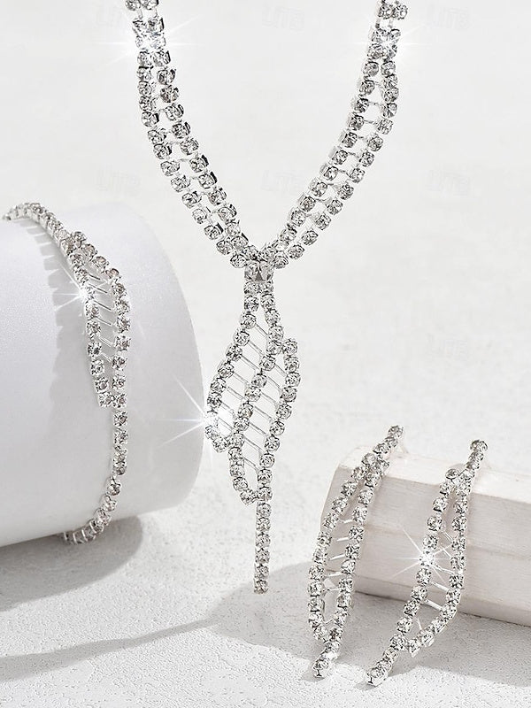1 set Jewelry Set 4pcs Rhinestone Alloy Earrings Necklace Bracelets Women's Elegant Vintage Fashion Jewelry Set For Wedding Party - Image 2