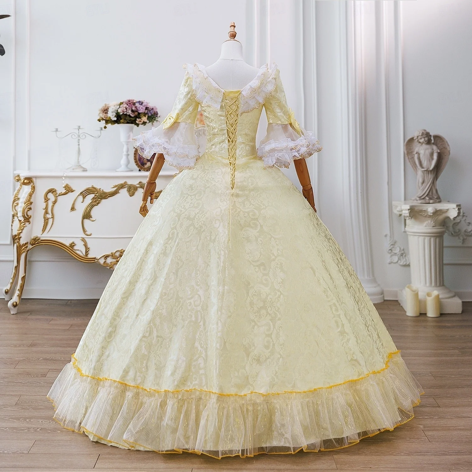 18th Century Ball Gown Round Neck Half Sleeves Rococo Victorian Renaissance Vacation Dress - Image 5