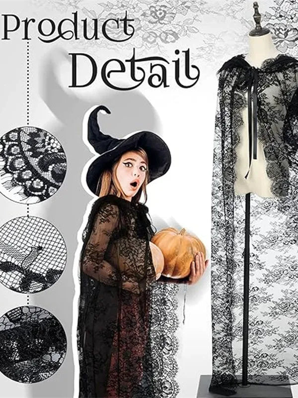 1920s A-Line/Princess Halloween Witch Black Lace Vintage Party Wraps - Image 2