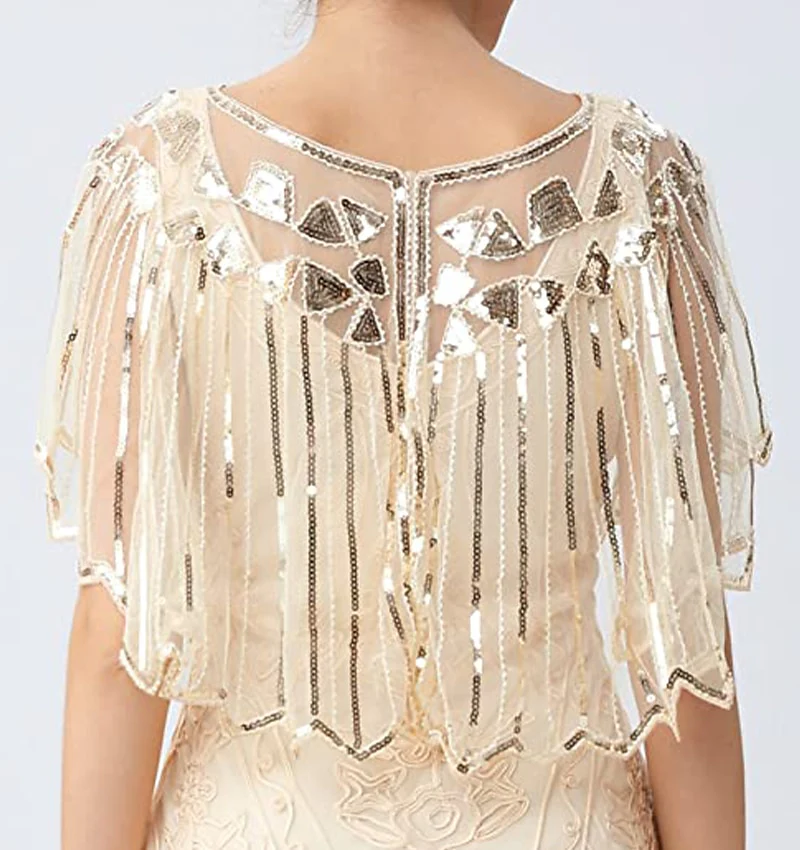 1920s Shawl Wraps Sequin Beaded Evening Cape Shawl - Image 8