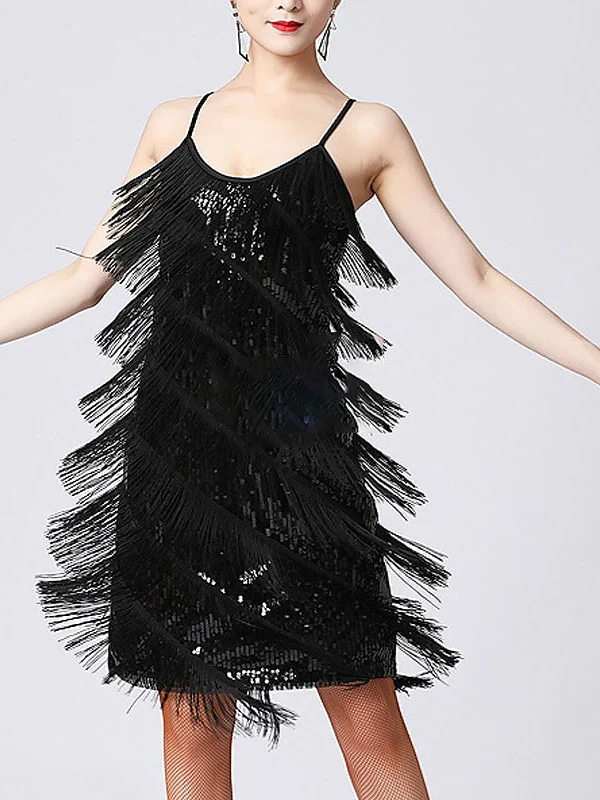 Sheath/Column Spaghetti Straps Short/Mini Vintage Costume Party Dresses With Sequins - Image 4
