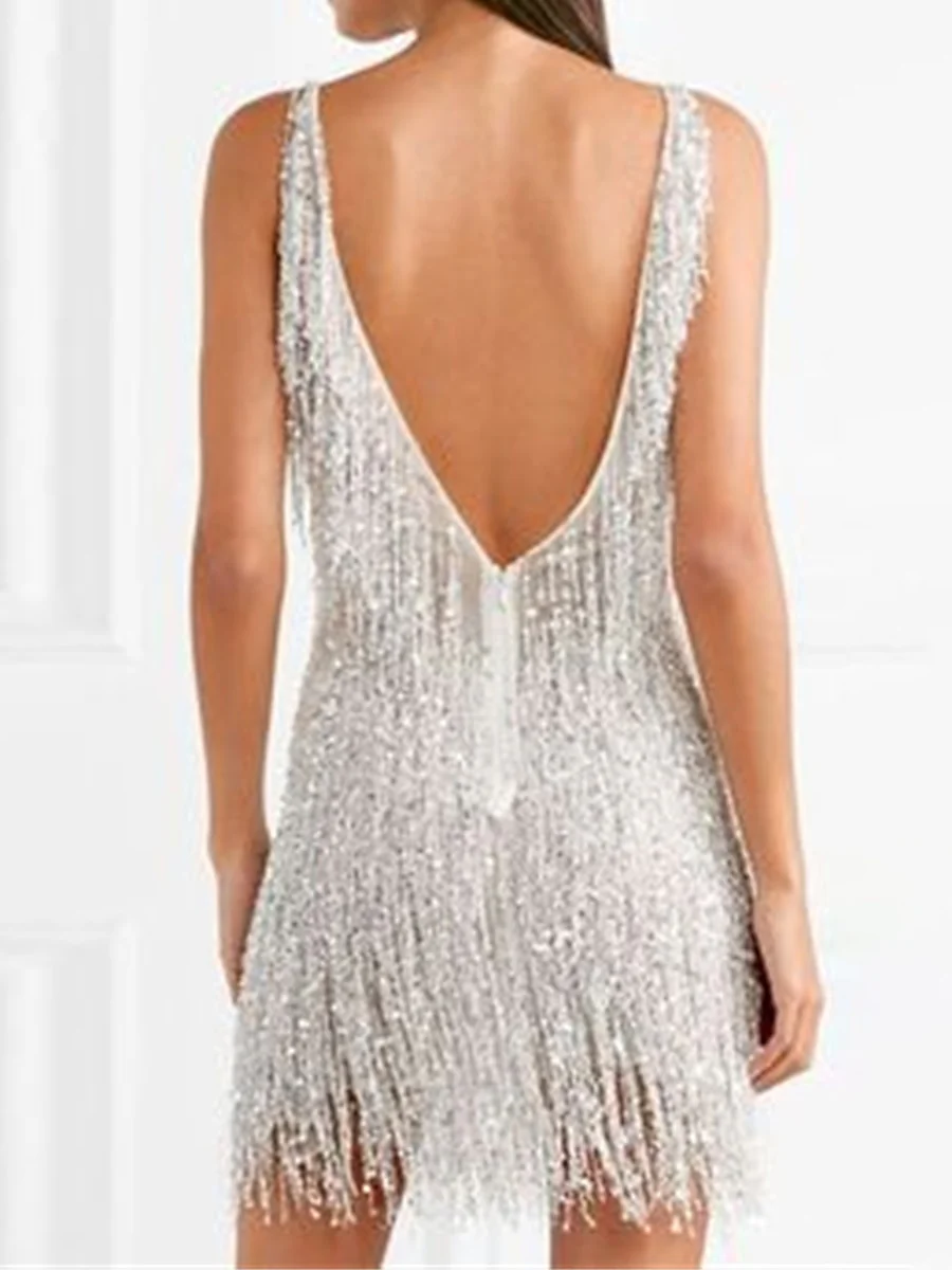 1920s Sheath/Column V-Neck Sequins Vintage Costume Party Dresses - Image 2