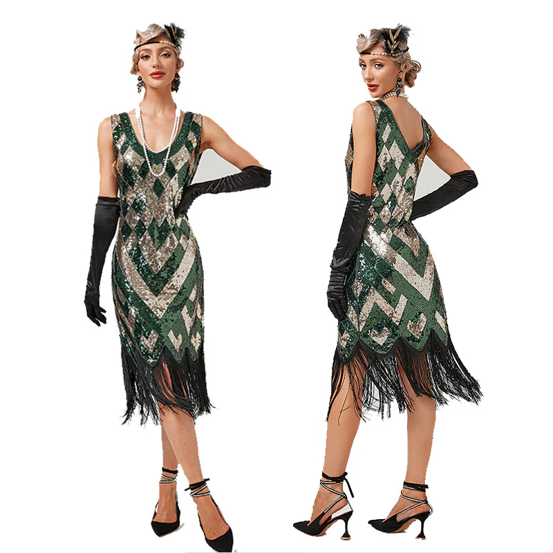 1920s The Great Gatsby Outfit Sheath/Column V-Neck Sequins Vintage Dresses - Image 4