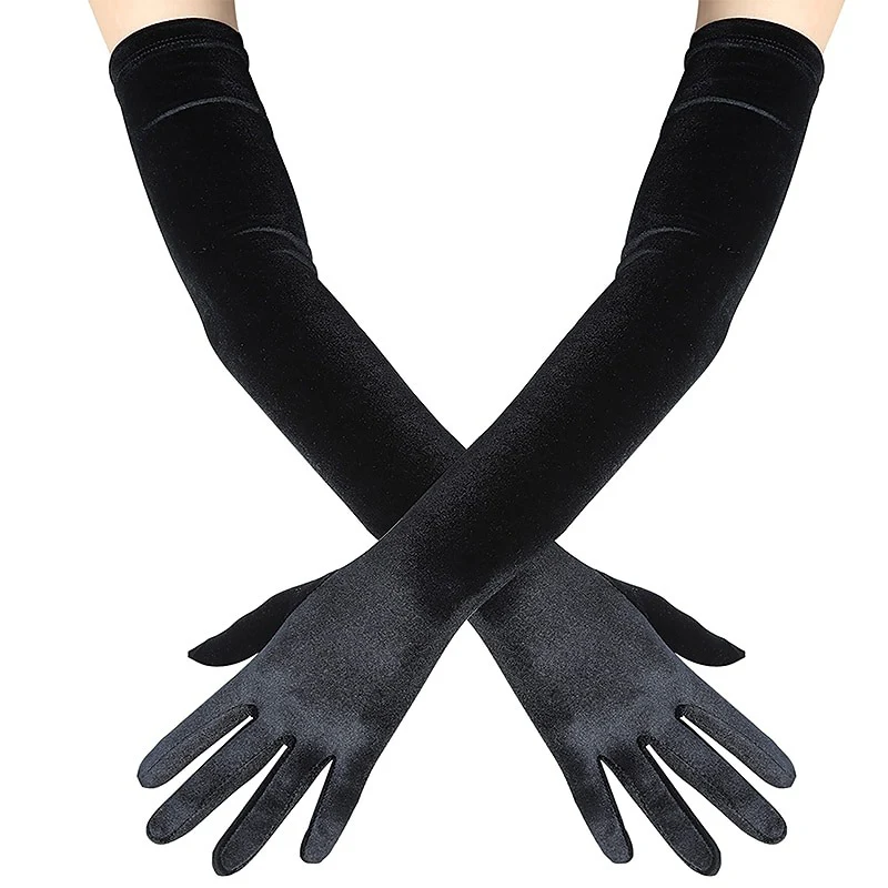1920s Women's Retro Velvet Solid Colored Elegant Opera Party Gloves - Image 9