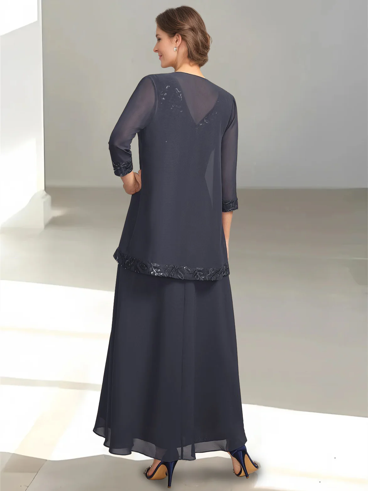 2 Pieces A-Line/Princess V-Neck Sleeveless Ankle-Length Mother of the Bride Dresses with Appliques & Sequins & Jacket - Image 2