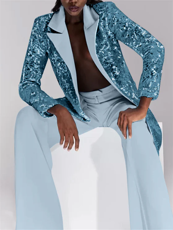 2 Pieces Evening Party Suit Jacket with Pockets & Pants - Image 2