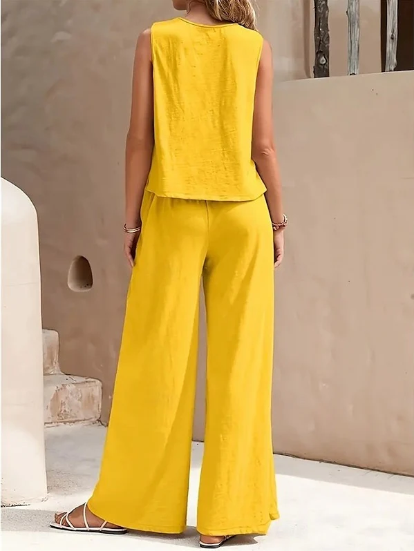 2 Pieces Jewel Neck Sleeveless Ankle-Length Wedding Guest Pantsuits with Pockets - Image 2