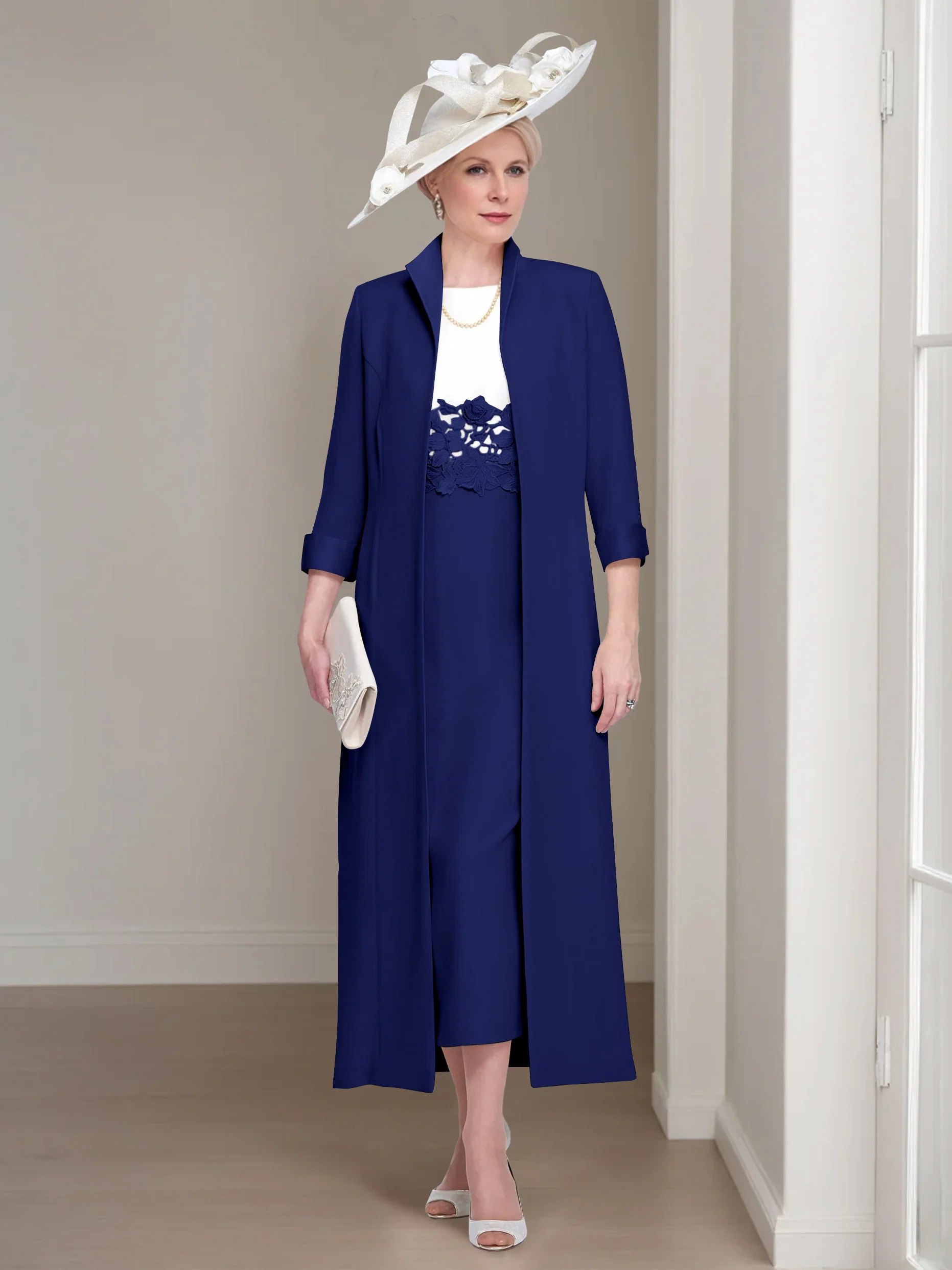 2 Pieces Round Neck Tea-Length Mother of the Bride Dresses with Jacket & Lace Appliques - Image 10