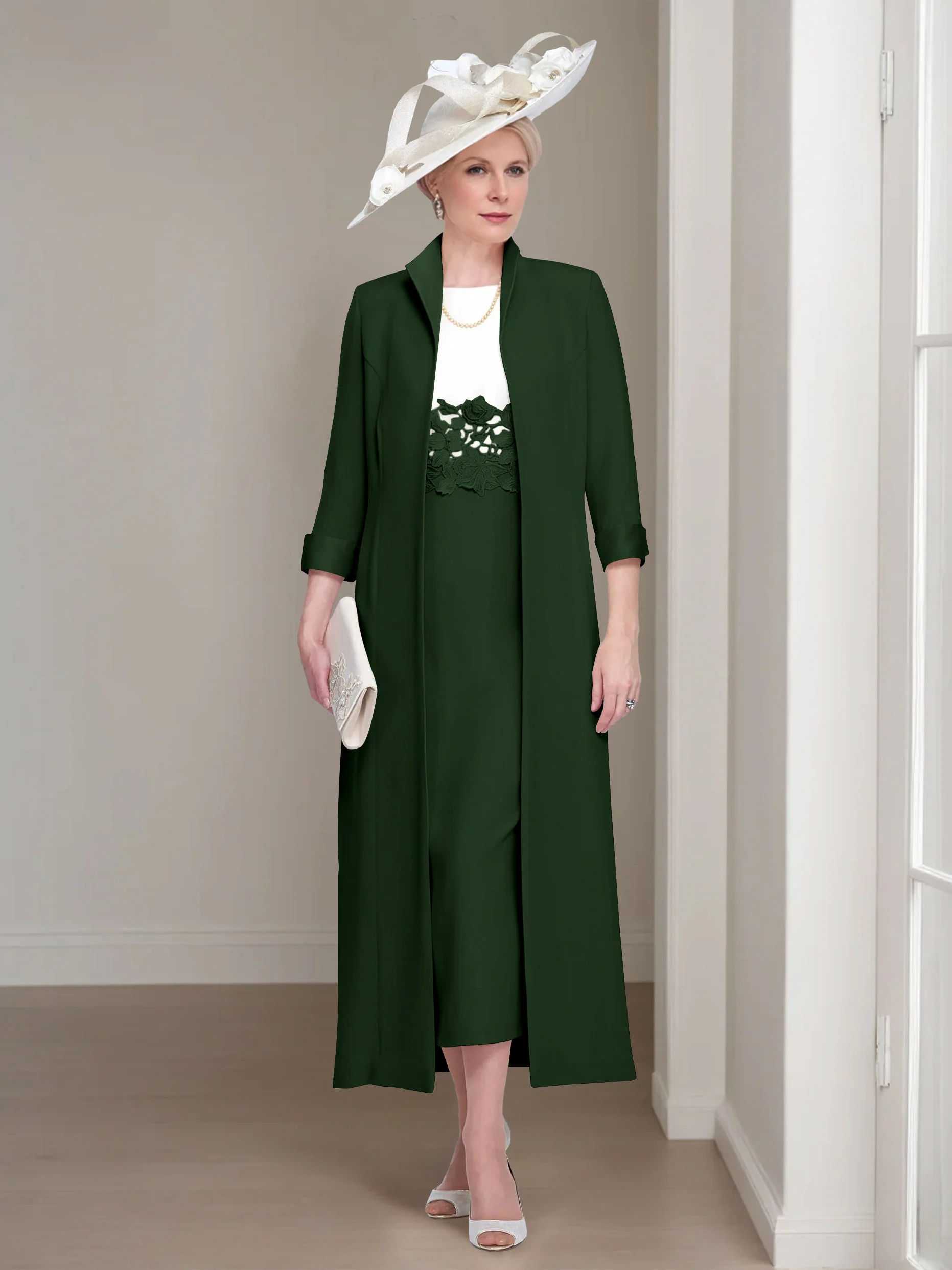 2 Pieces Round Neck Tea-Length Mother of the Bride Dresses with Jacket & Lace Appliques - Image 9