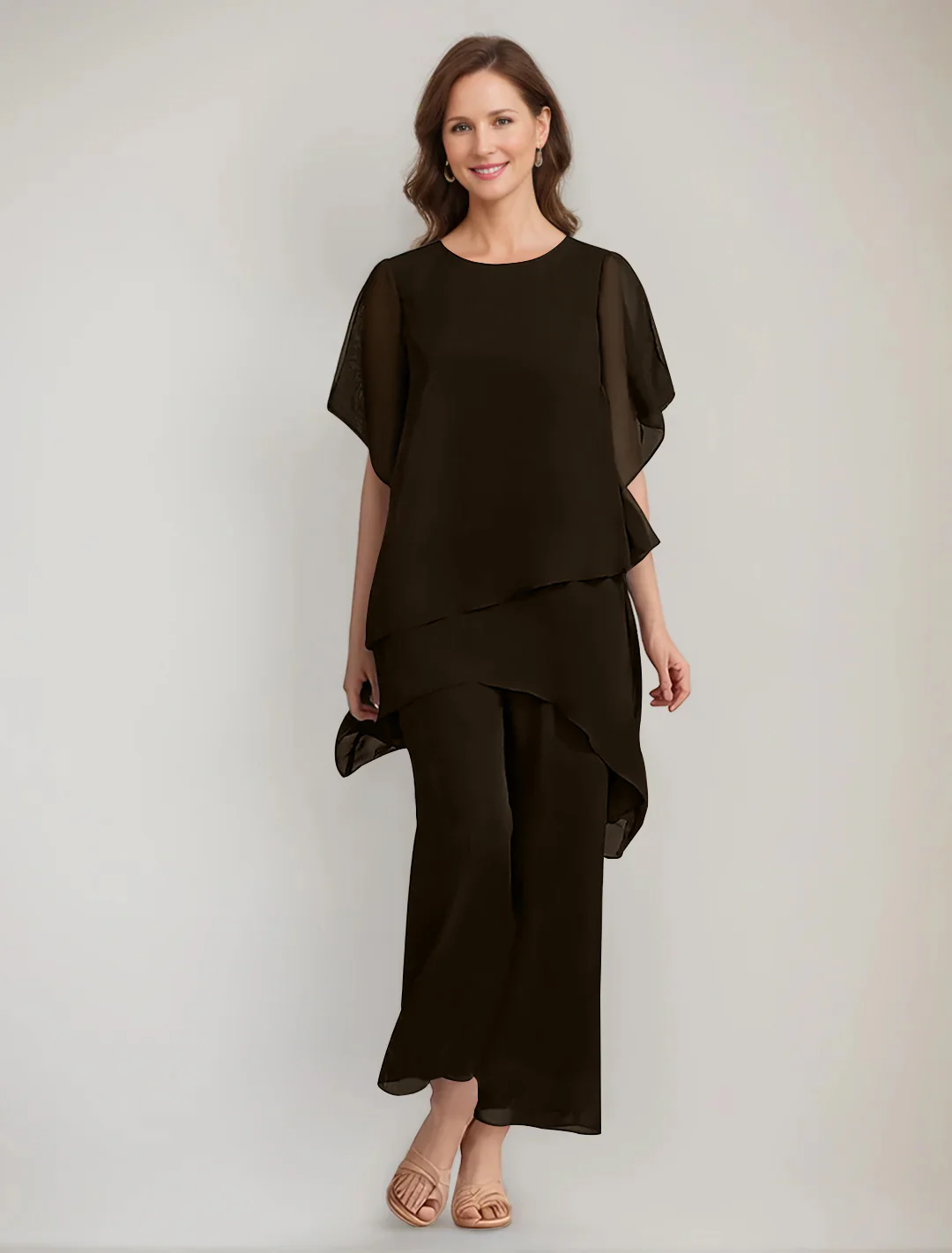 2 Pieces Scoop 1/2 Sleeves Ankle-Length Asymmetrical Mother Of The Bride Pantsuits With Button - Image 14