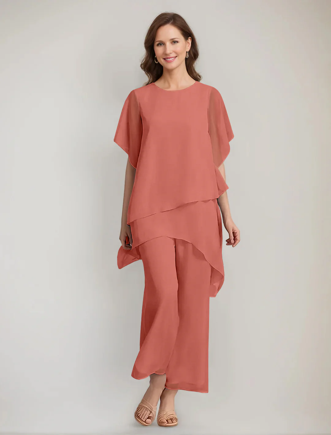 2 Pieces Scoop 1/2 Sleeves Ankle-Length Asymmetrical Mother Of The Bride Pantsuits With Button - Image 15