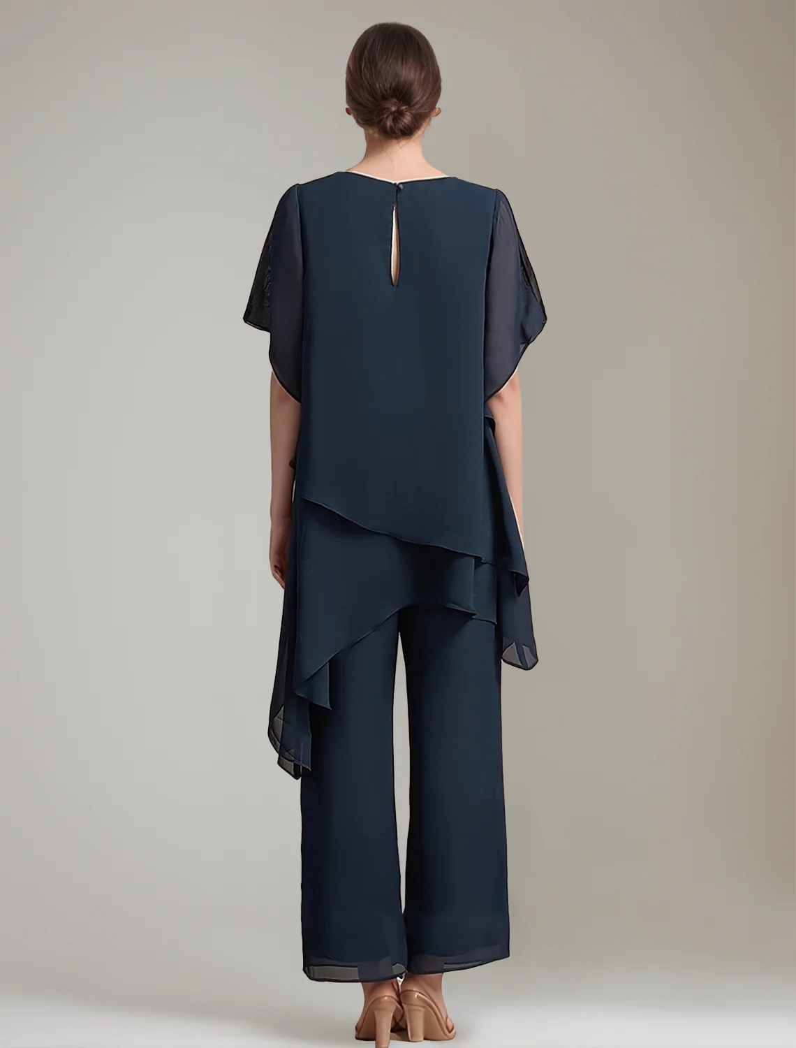 2 Pieces Scoop 1/2 Sleeves Ankle-Length Asymmetrical Mother Of The Bride Pantsuits With Button - Image 2