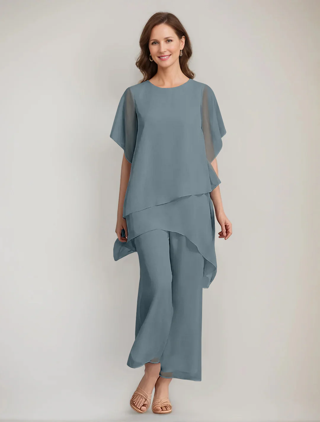 2 Pieces Scoop 1/2 Sleeves Ankle-Length Asymmetrical Mother Of The Bride Pantsuits With Button - Image 20
