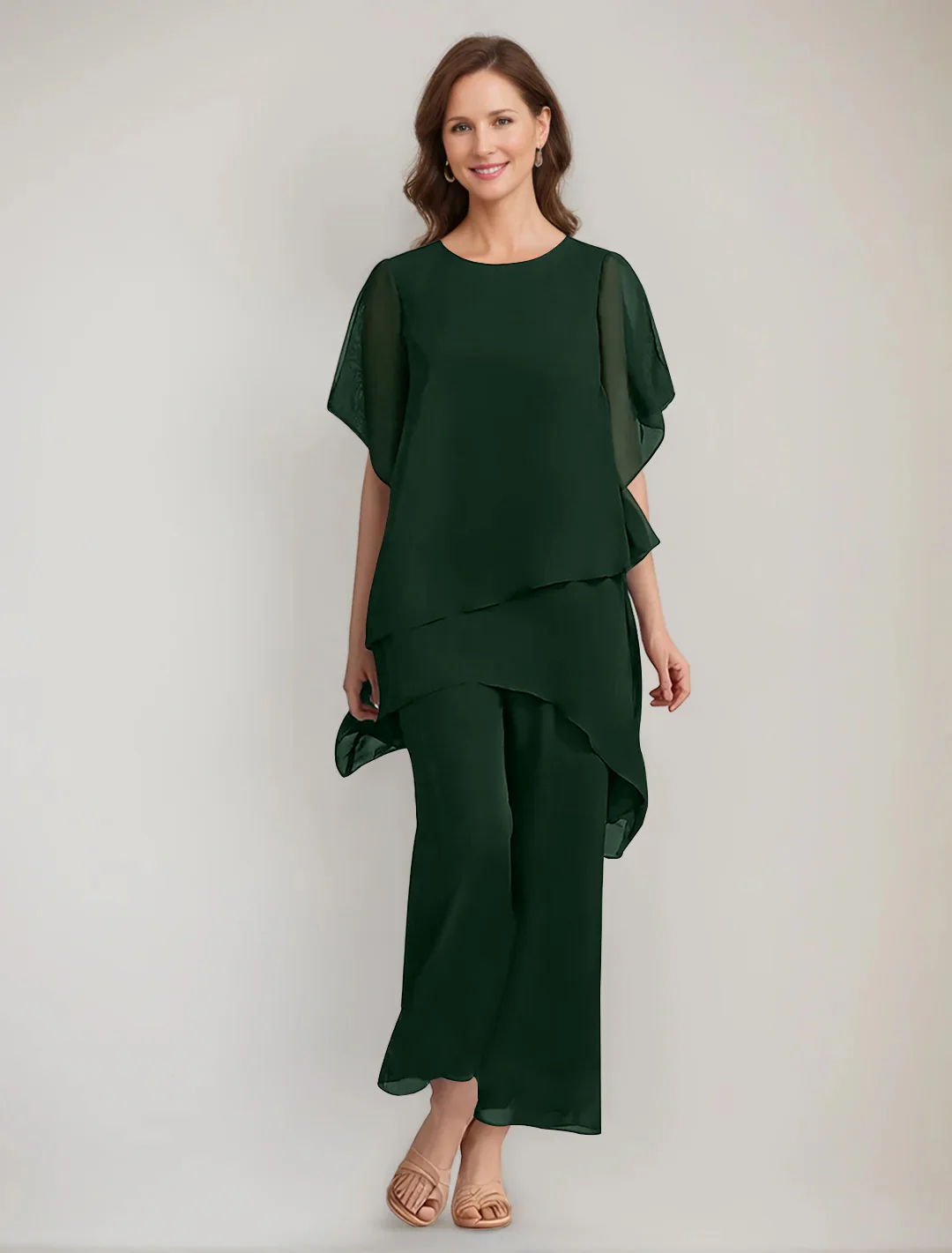 2 Pieces Scoop 1/2 Sleeves Ankle-Length Asymmetrical Mother Of The Bride Pantsuits With Button - Image 26