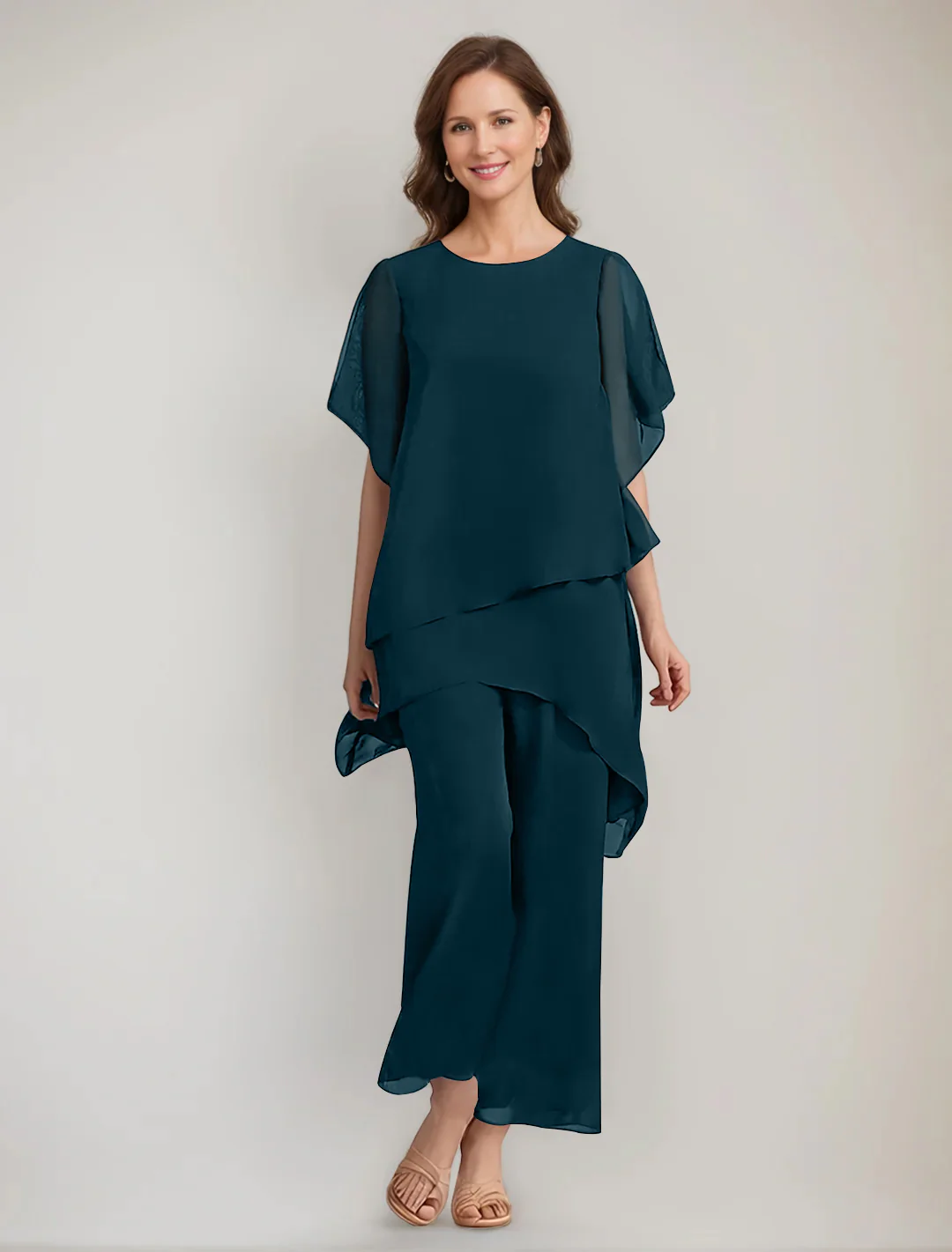 2 Pieces Scoop 1/2 Sleeves Ankle-Length Asymmetrical Mother Of The Bride Pantsuits With Button - Image 27