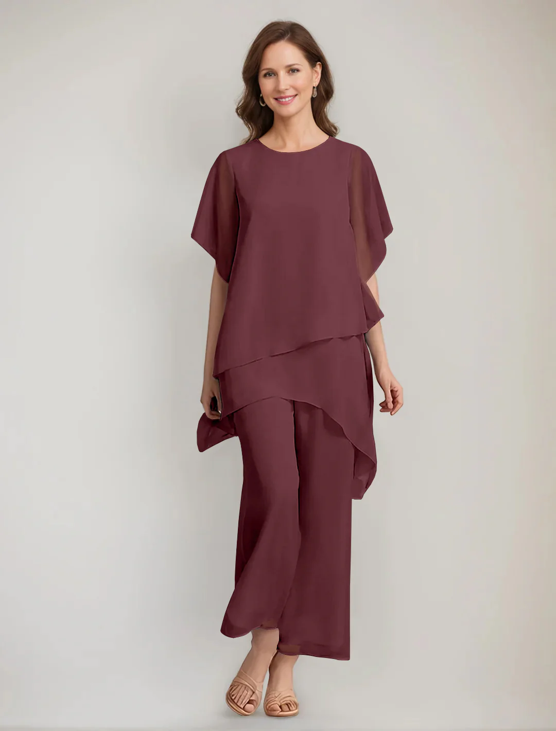 2 Pieces Scoop 1/2 Sleeves Ankle-Length Asymmetrical Mother Of The Bride Pantsuits With Button - Image 33