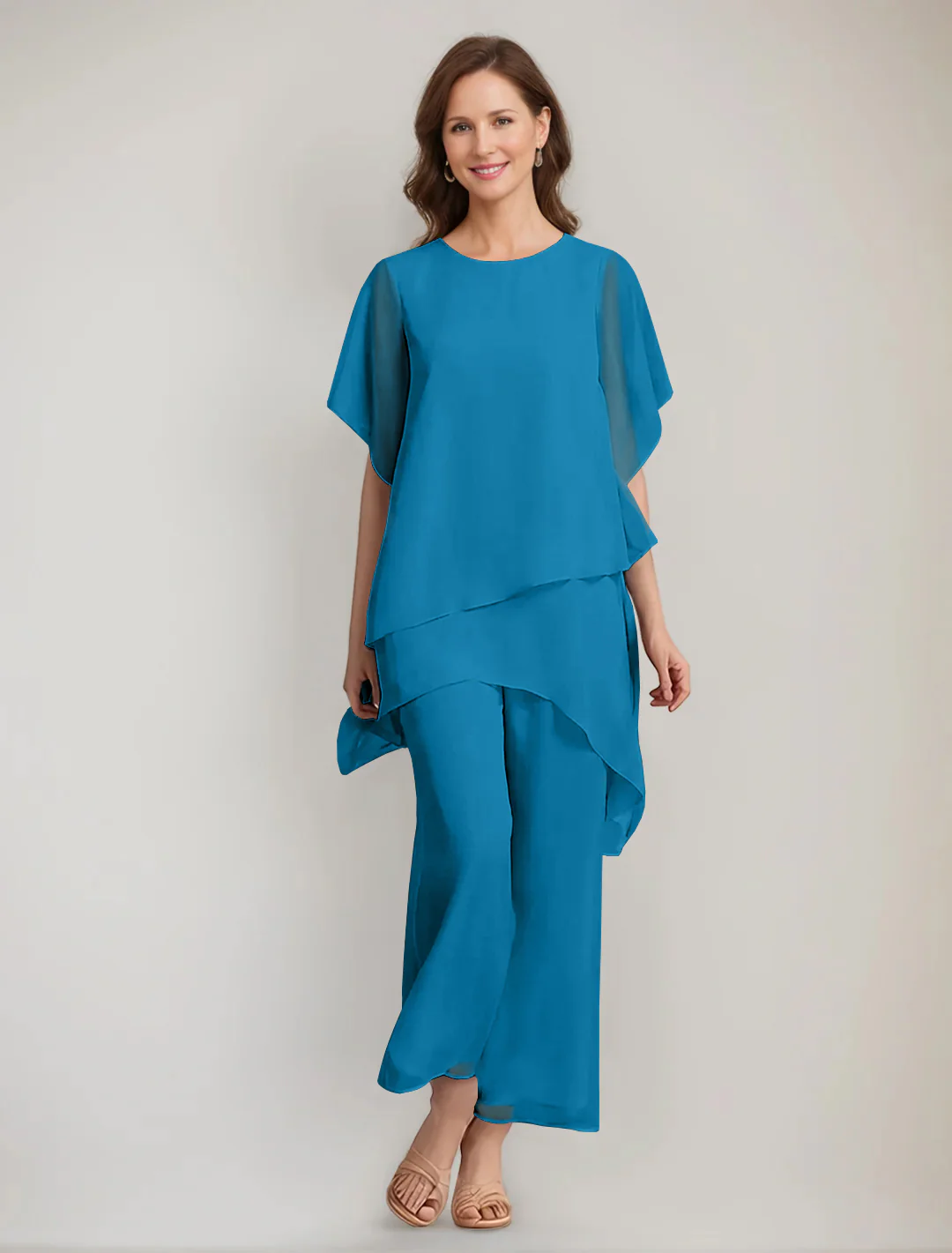 2 Pieces Scoop 1/2 Sleeves Ankle-Length Asymmetrical Mother Of The Bride Pantsuits With Button - Image 34