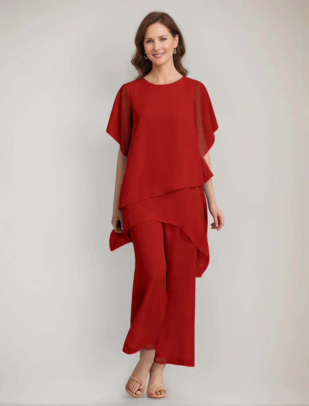 2 Pieces Scoop 1/2 Sleeves Ankle-Length Asymmetrical Mother Of The Bride Pantsuits With Button - Image 42