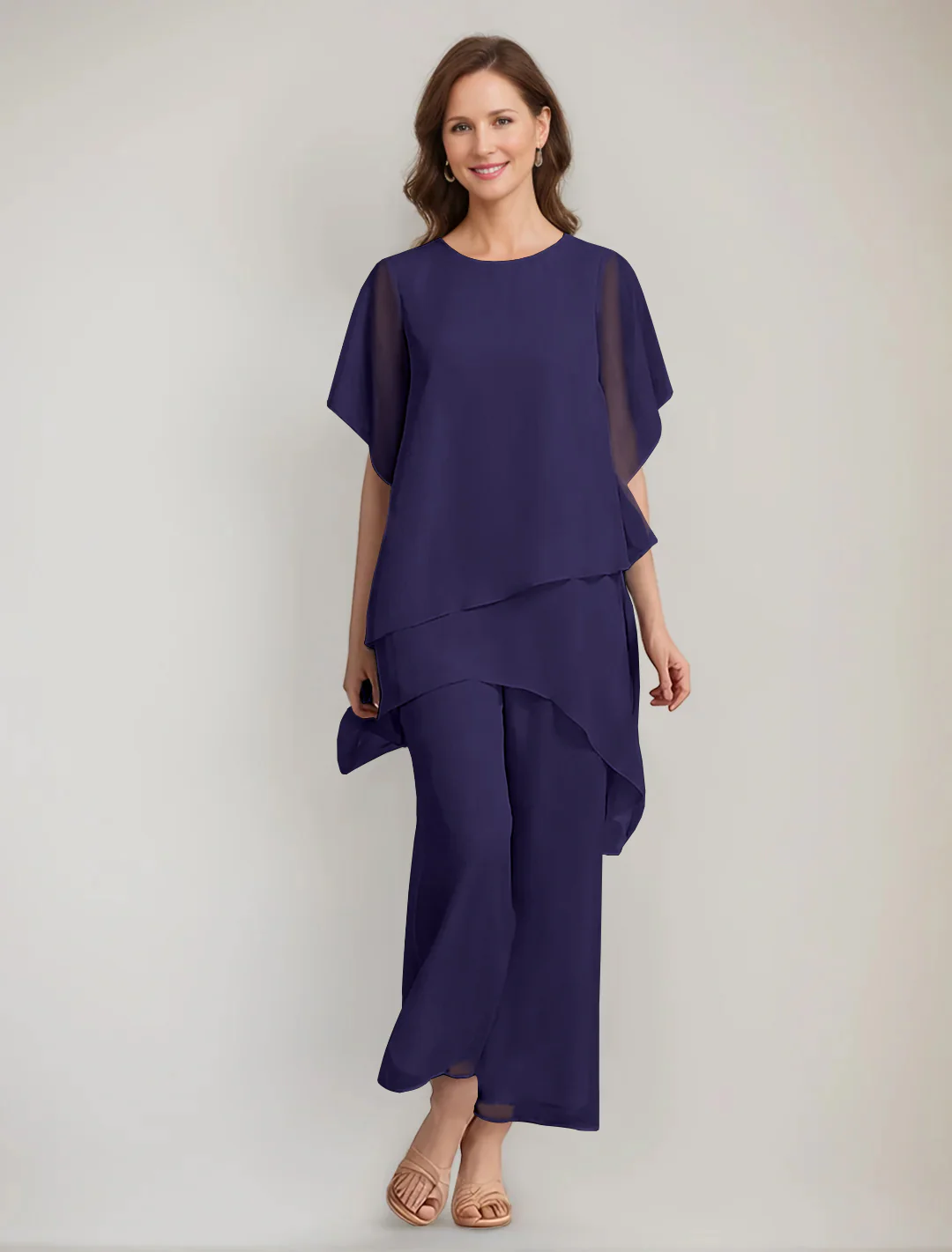 2 Pieces Scoop 1/2 Sleeves Ankle-Length Asymmetrical Mother Of The Bride Pantsuits With Button - Image 43