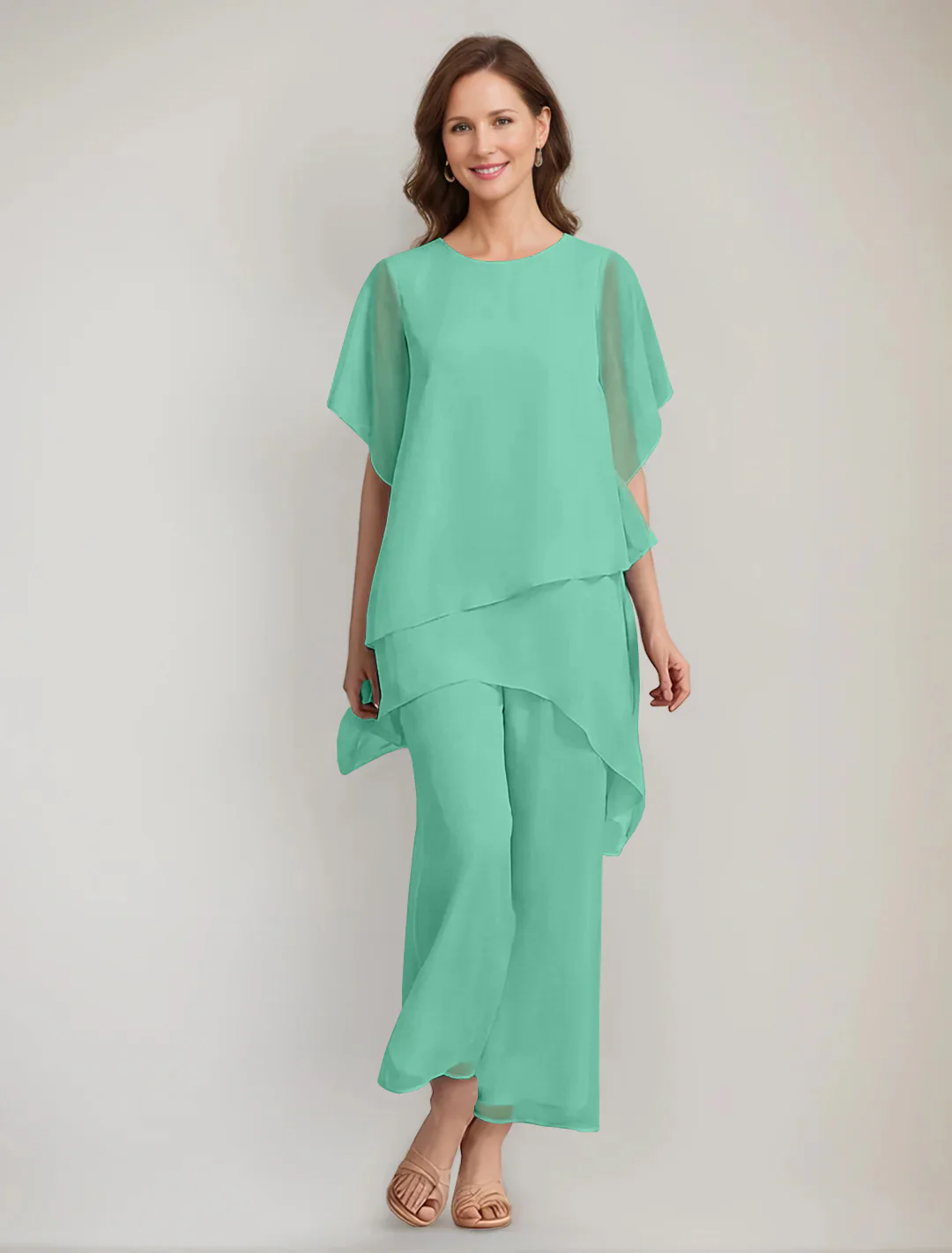 2 Pieces Scoop 1/2 Sleeves Ankle-Length Asymmetrical Mother Of The Bride Pantsuits With Button - Image 48
