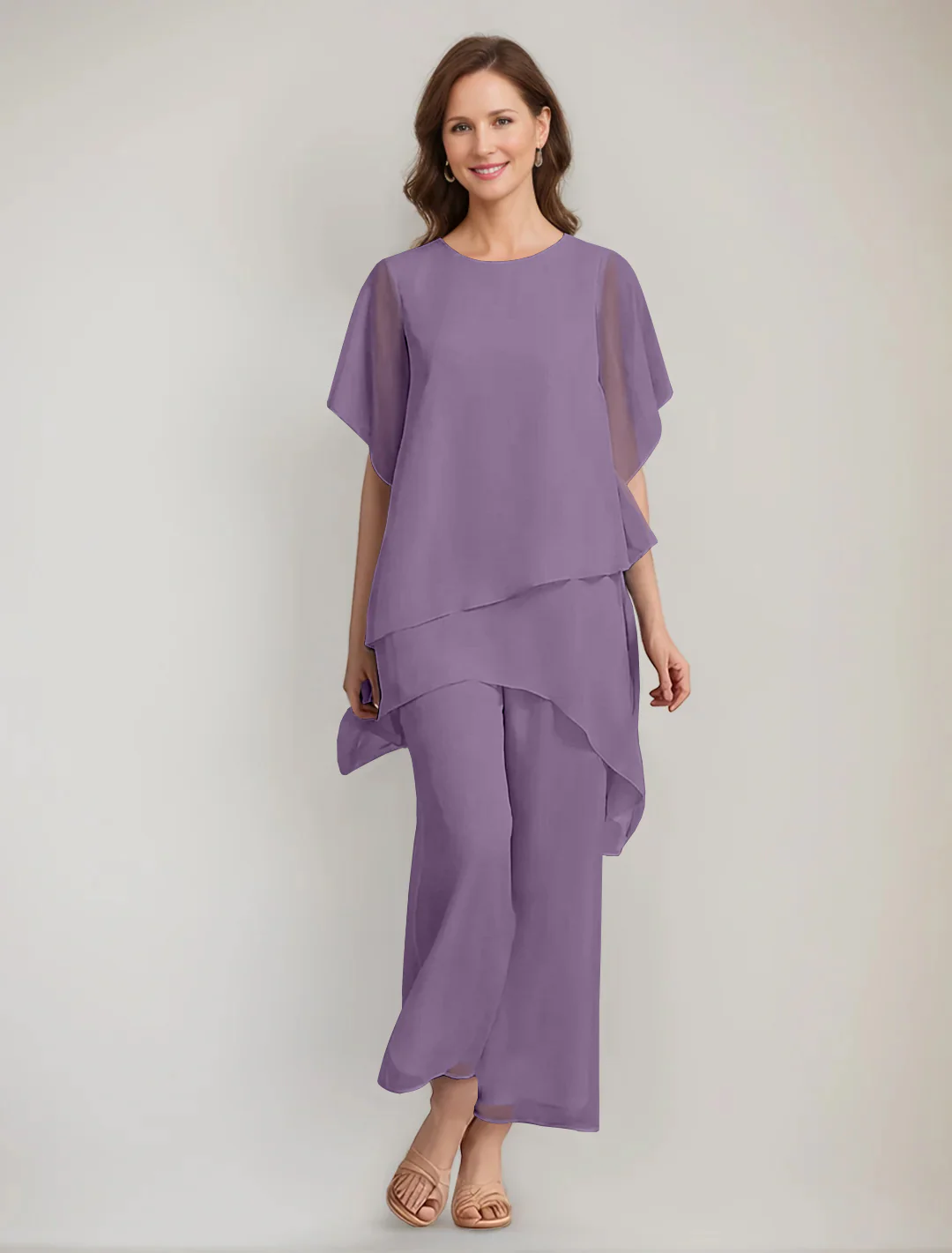 2 Pieces Scoop 1/2 Sleeves Ankle-Length Asymmetrical Mother Of The Bride Pantsuits With Button - Image 50