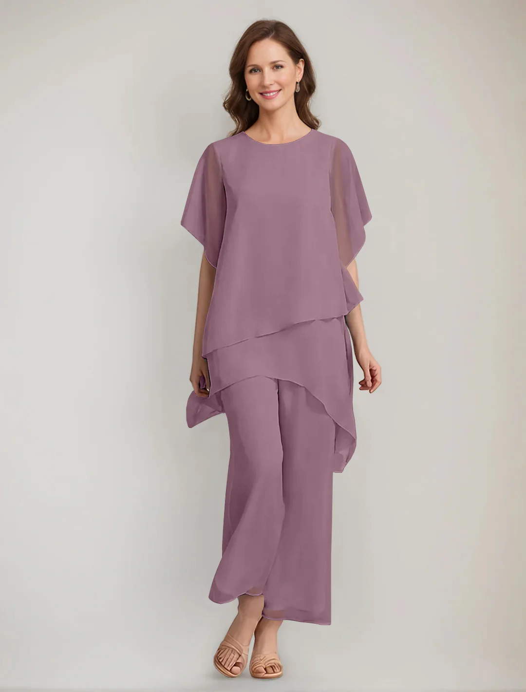 2 Pieces Scoop 1/2 Sleeves Ankle-Length Asymmetrical Mother Of The Bride Pantsuits With Button - Image 55