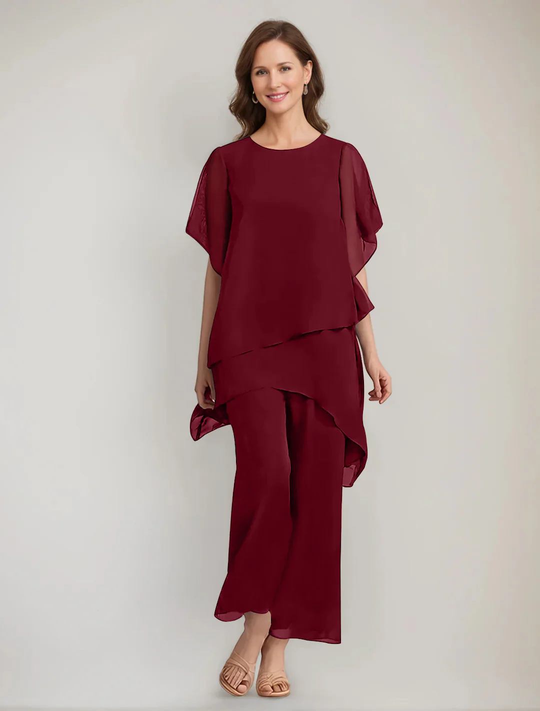 2 Pieces Scoop 1/2 Sleeves Ankle-Length Asymmetrical Mother Of The Bride Pantsuits With Button - Image 8