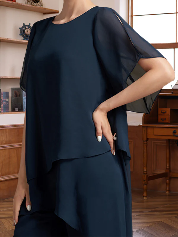 2 Pieces Scoop Half Sleeves Ankle-Length Mother of the Bride & Groom Pantsuits - Image 4