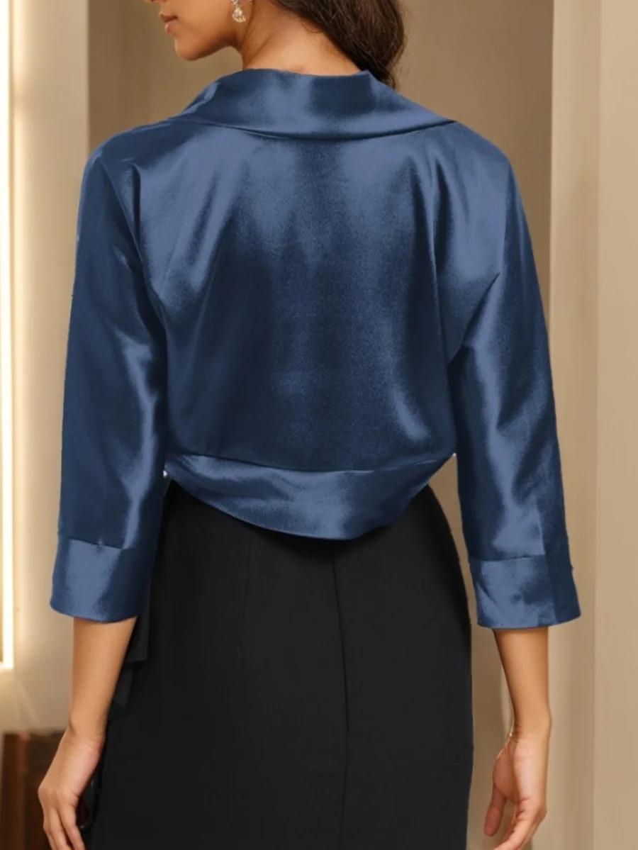 3/4 Length Sleeves Coats / Jackets Open-front Stretch Satin - Image 2