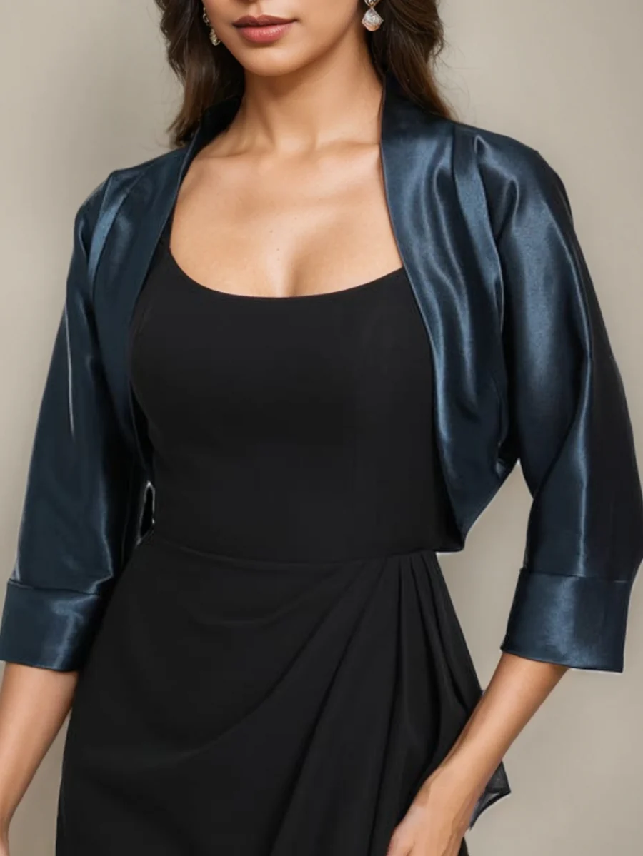 3/4 Length Sleeves Coats / Jackets Open-front Stretch Satin - Image 4