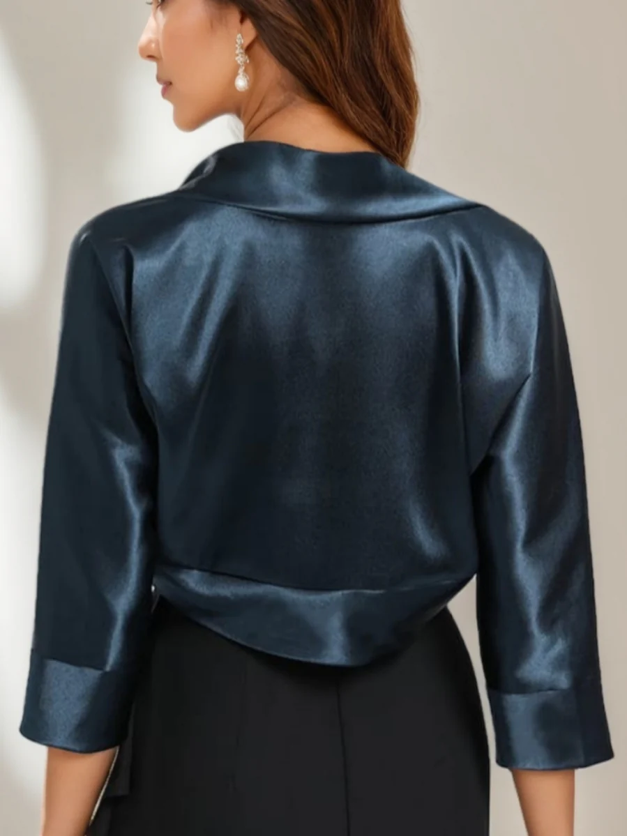 3/4 Length Sleeves Coats / Jackets Open-front Stretch Satin - Image 5