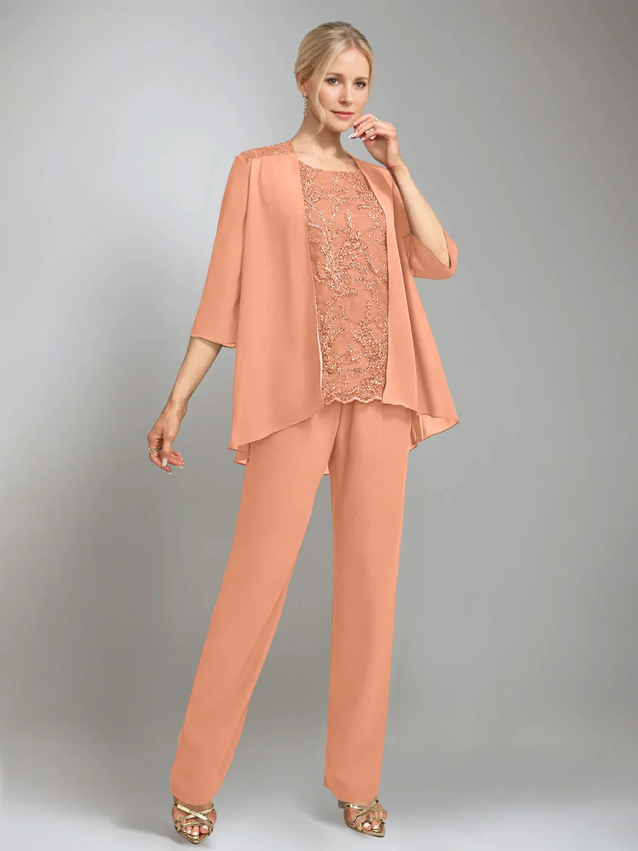 3 Pieces Scoop Sleeveless Floor-Length Mother of the Bride Pantsuits with Jacket - Image 16
