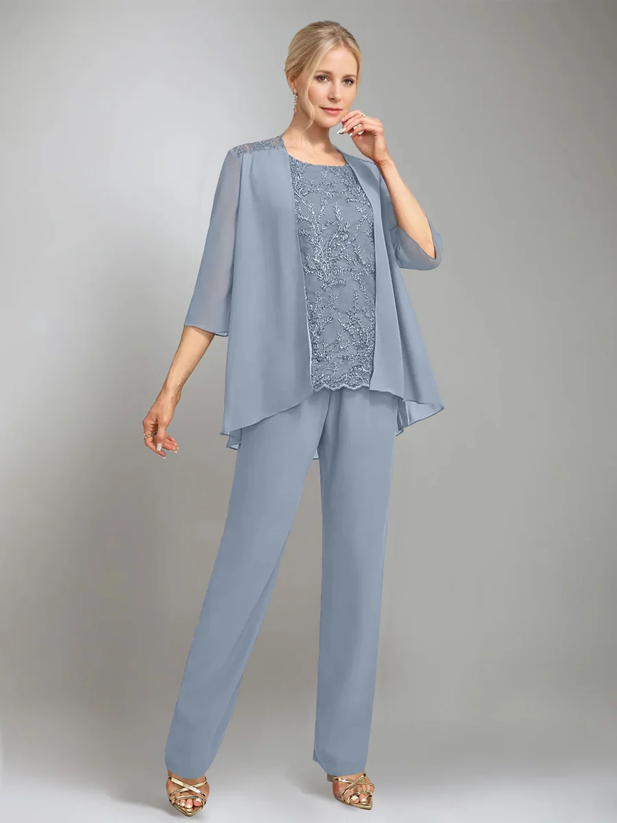 3 Pieces Scoop Sleeveless Floor-Length Mother of the Bride Pantsuits with Jacket - Image 21