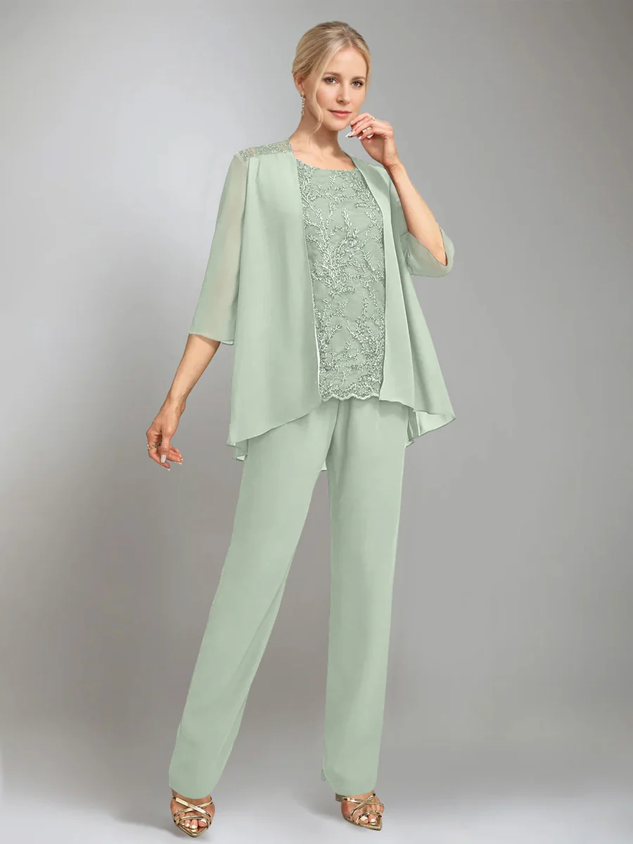 3 Pieces Scoop Sleeveless Floor-Length Mother of the Bride Pantsuits with Jacket - Image 48