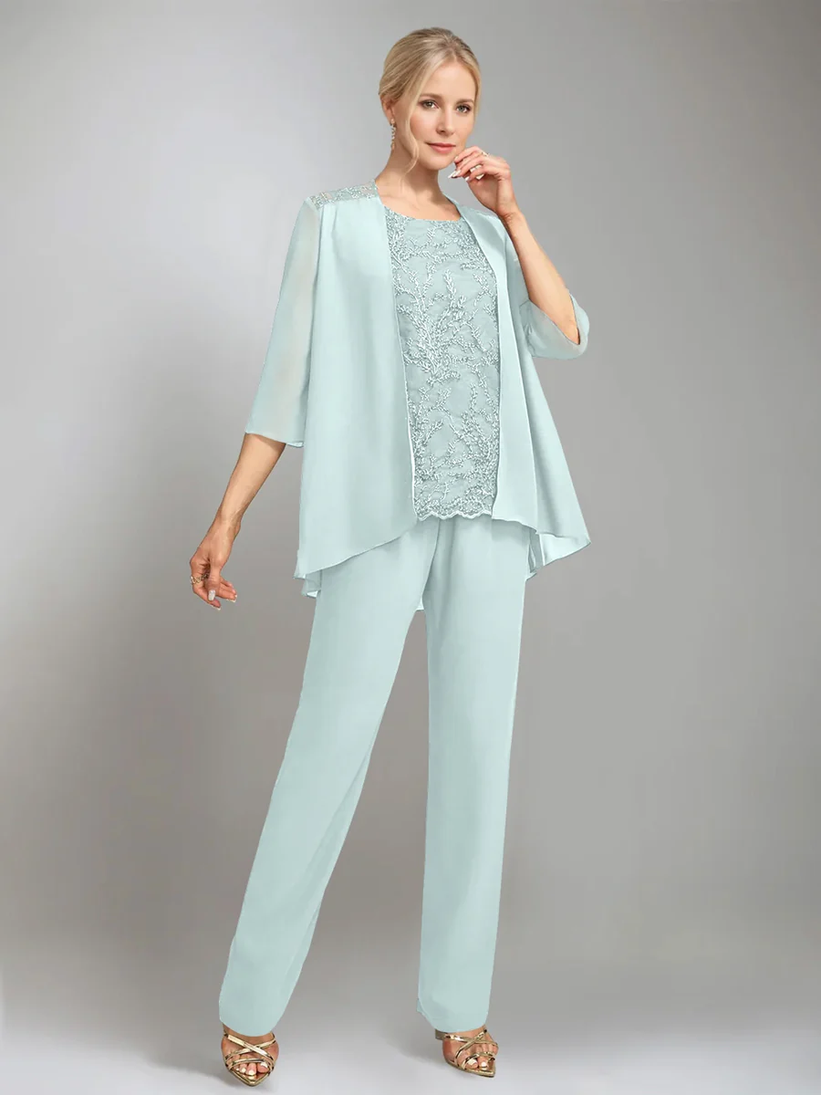 3 Pieces Scoop Sleeveless Floor-Length Mother of the Bride Pantsuits with Jacket - Image 50