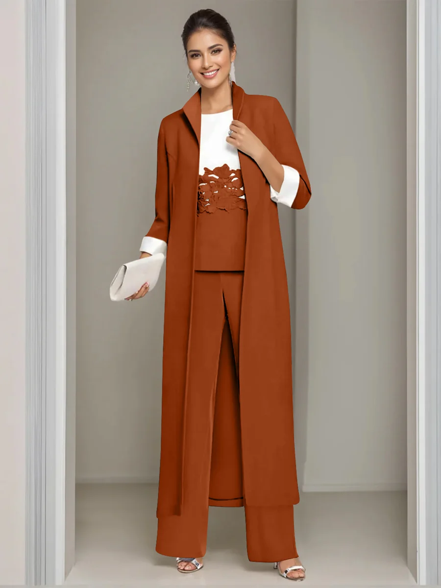 3 Pieces Square-Neck Ankle Length Mother of the Bride Pantsuits with Jacket & Appliques Lace - Image 11