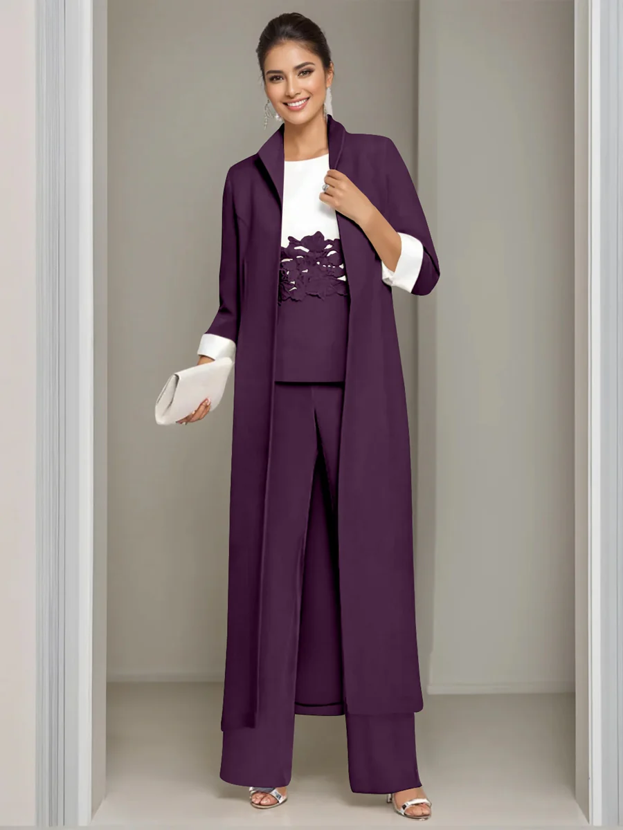 3 Pieces Square-Neck Ankle Length Mother of the Bride Pantsuits with Jacket & Appliques Lace - Image 41