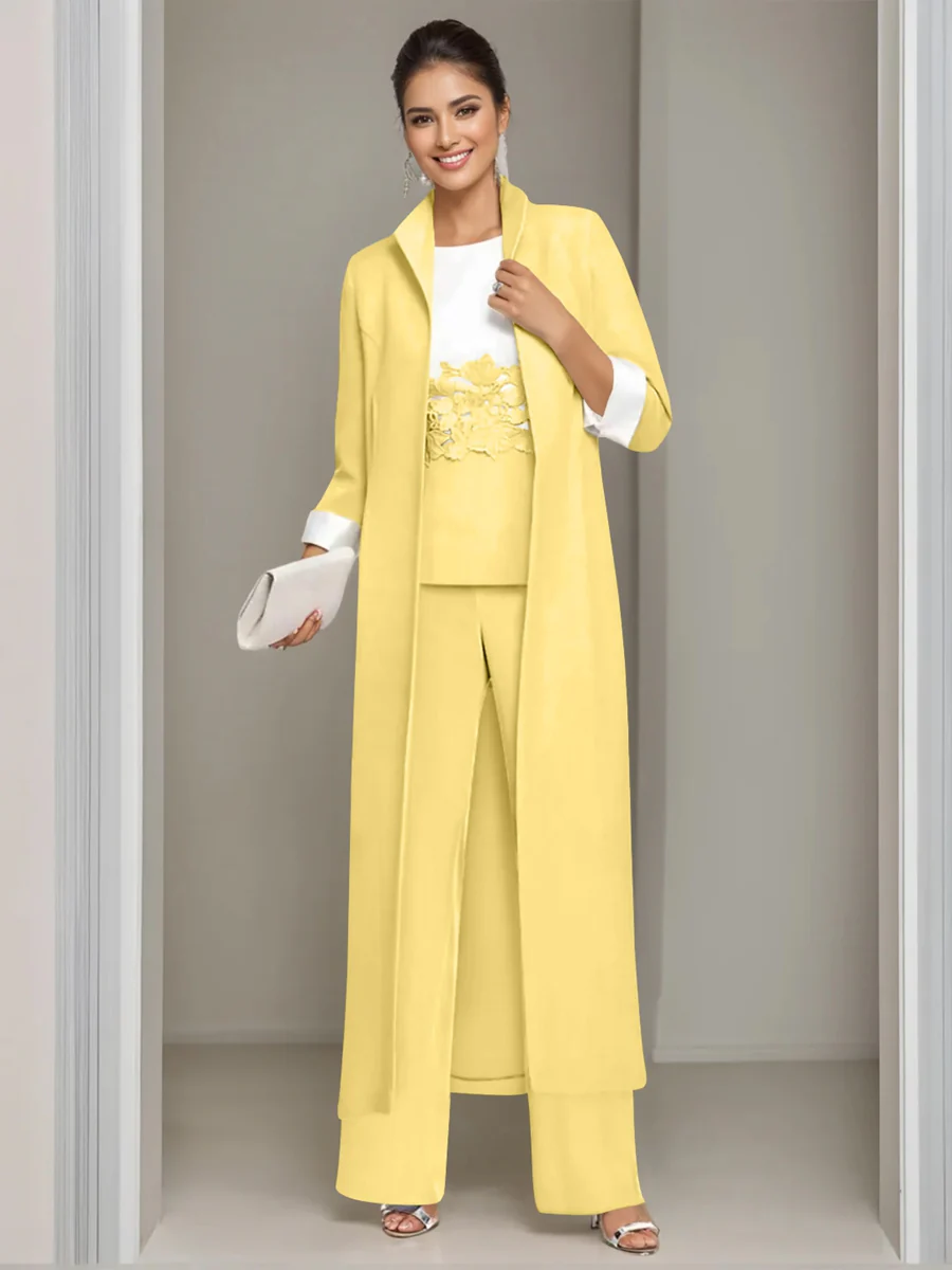 3 Pieces Square-Neck Ankle Length Mother of the Bride Pantsuits with Jacket & Appliques Lace - Image 55