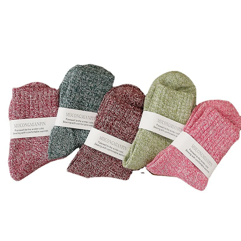 5 Pairs Women's Home Daily Solid Color Spandex Acrylic Fibers Simple Casual Warm Crew Socks - Image 3