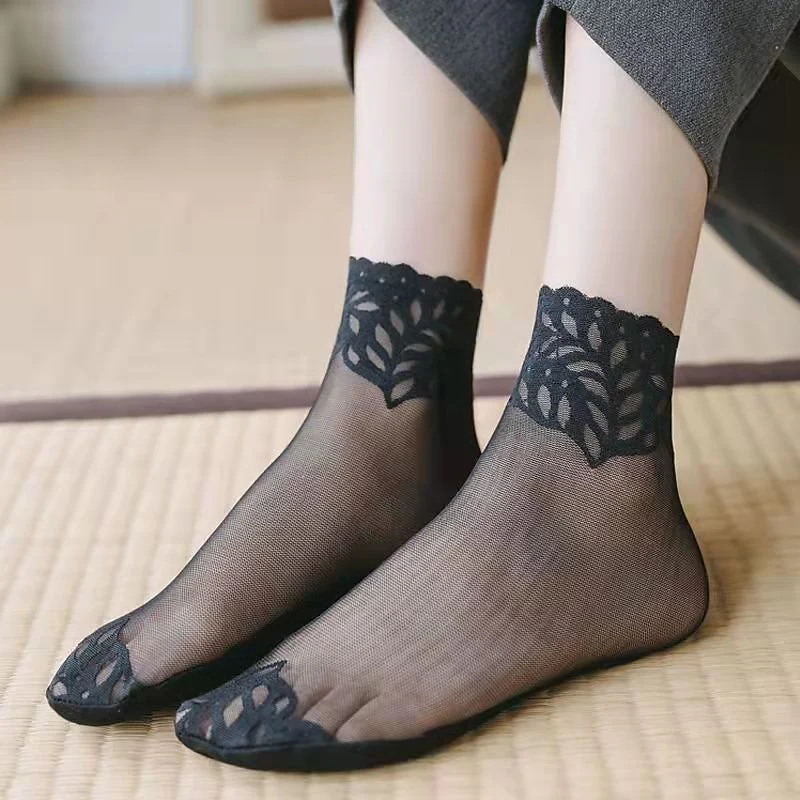 5 PCS Women's Daily Holiday Lace Spandex Nylon Toe Socks - Image 3