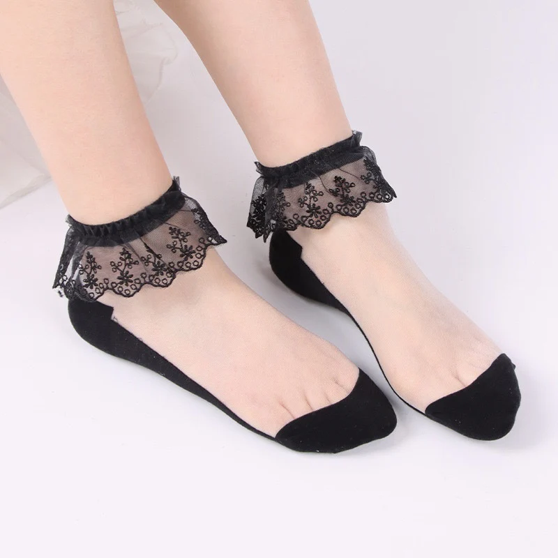 5 Pcs Women's Wedding Work Holiday Lace Polyester Sexy Lolita Vintage Retro Cute Anckle Socks Low Cut Socks - Image 4