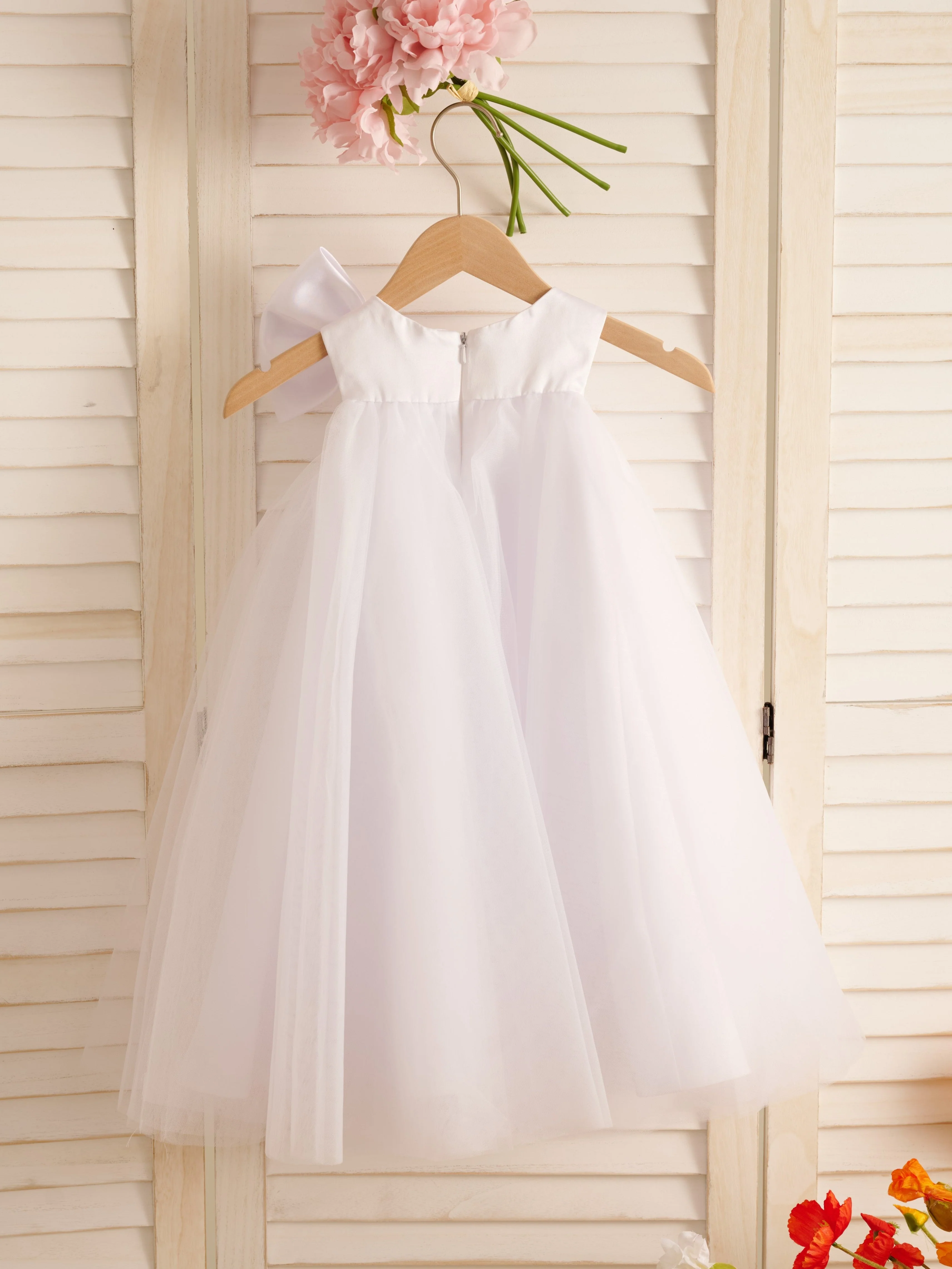 A-line Big Bow Tulle Tea-length Toddler Flower Girl Dress - Image 7