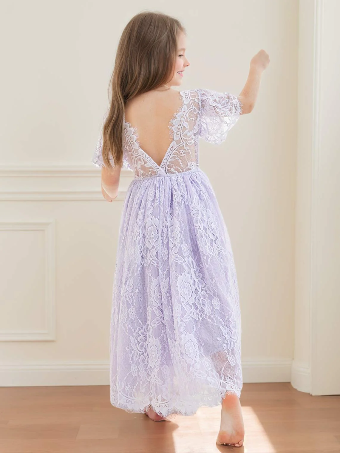 A-line Lace Ankle-length Ivory Boho Flower Girl Dress - Image 20