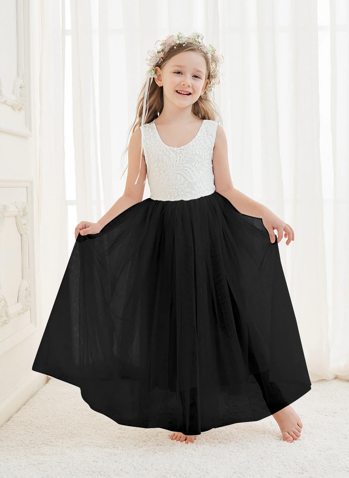 A-line Lace Tulle Ankle-length White Dress - Image 13
