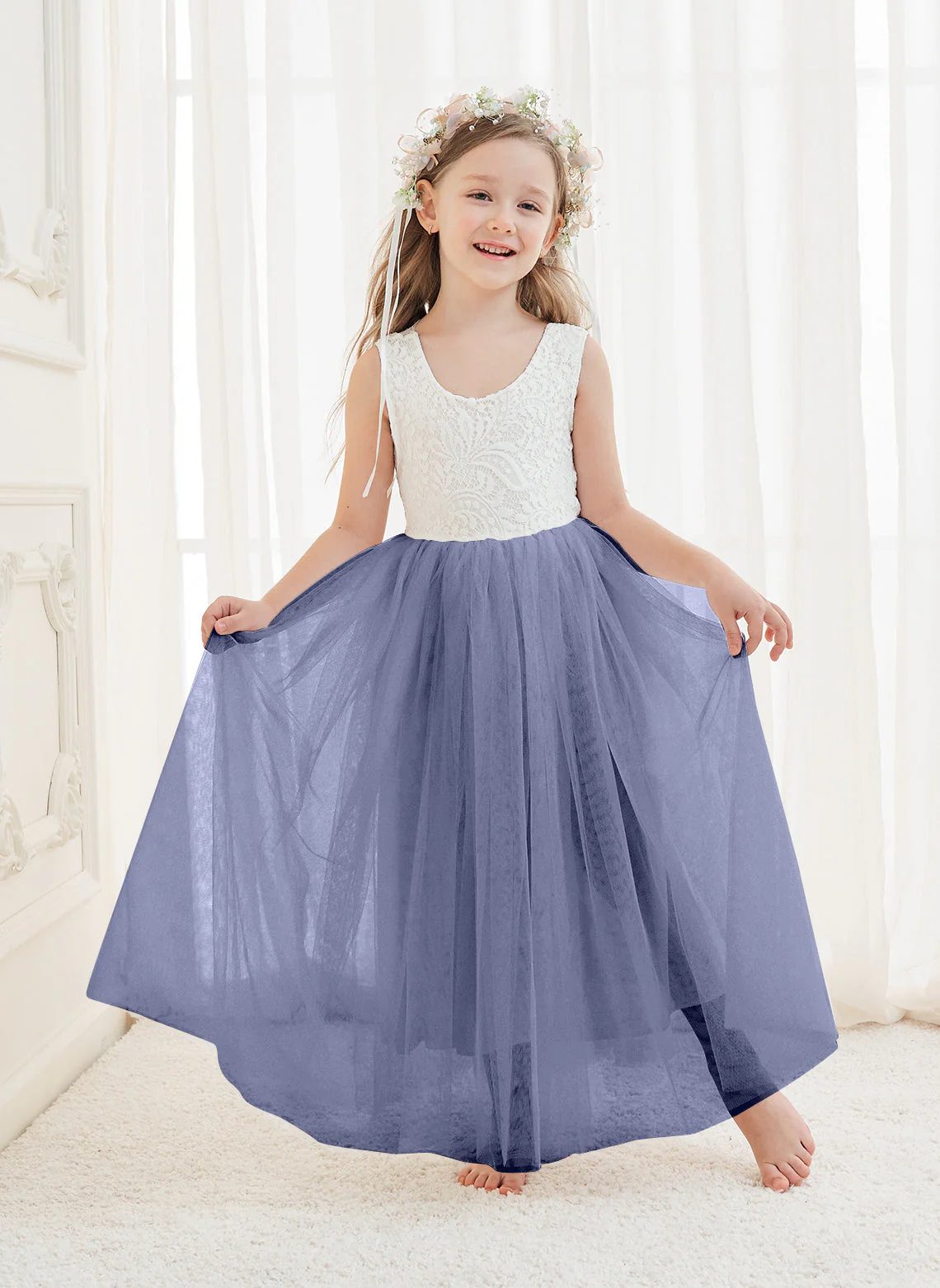 A-line Lace Tulle Ankle-length White Dress - Image 14