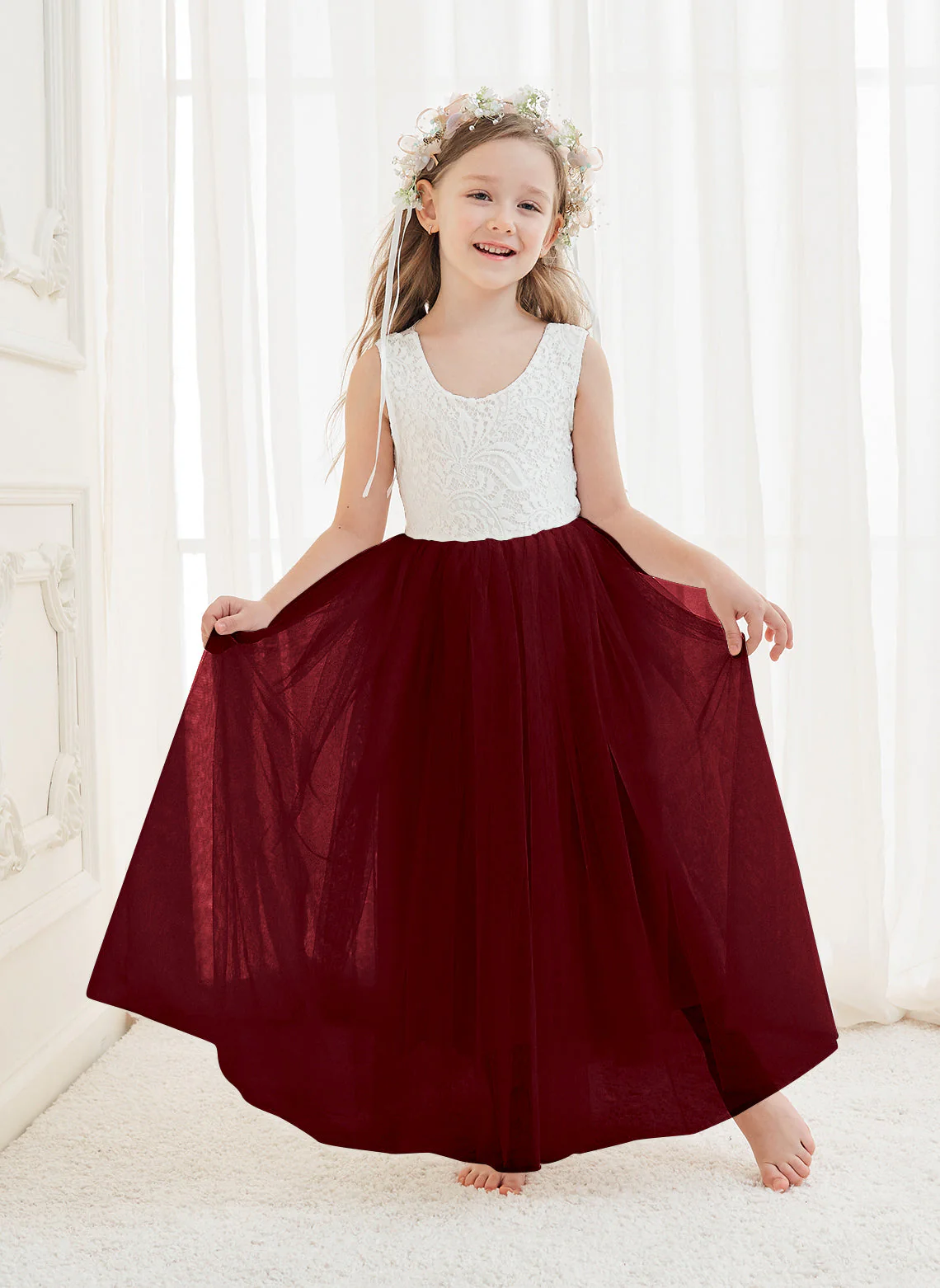 A-line Lace Tulle Ankle-length White Dress - Image 15