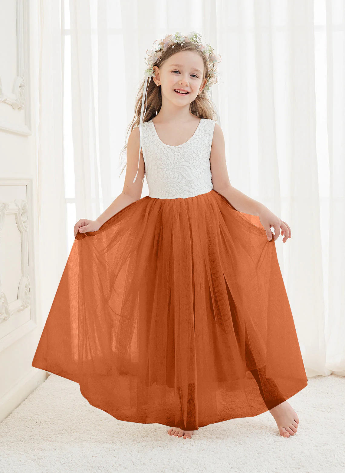 A-line Lace Tulle Ankle-length White Dress - Image 19