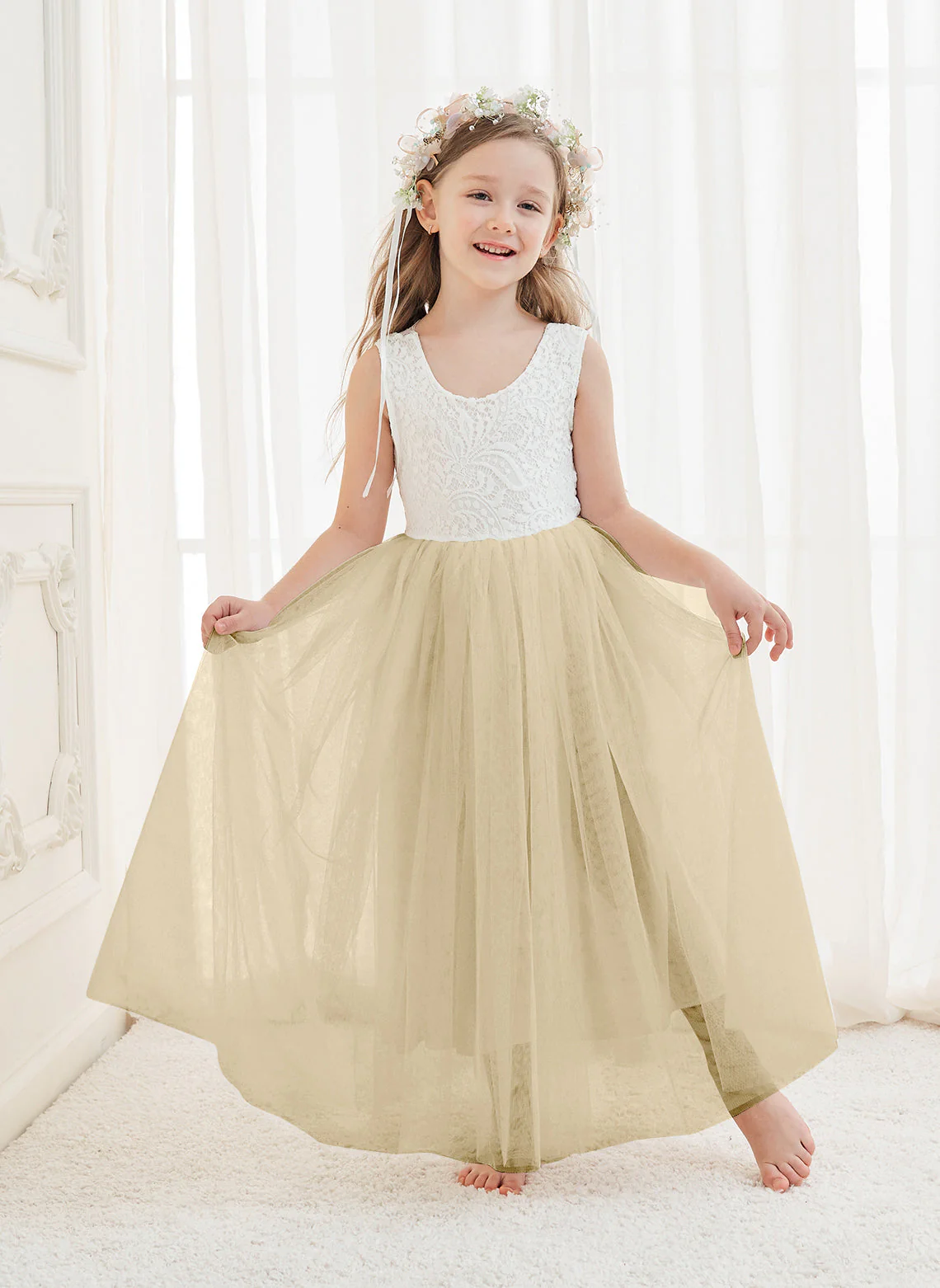 A-line Lace Tulle Ankle-length White Dress - Image 22