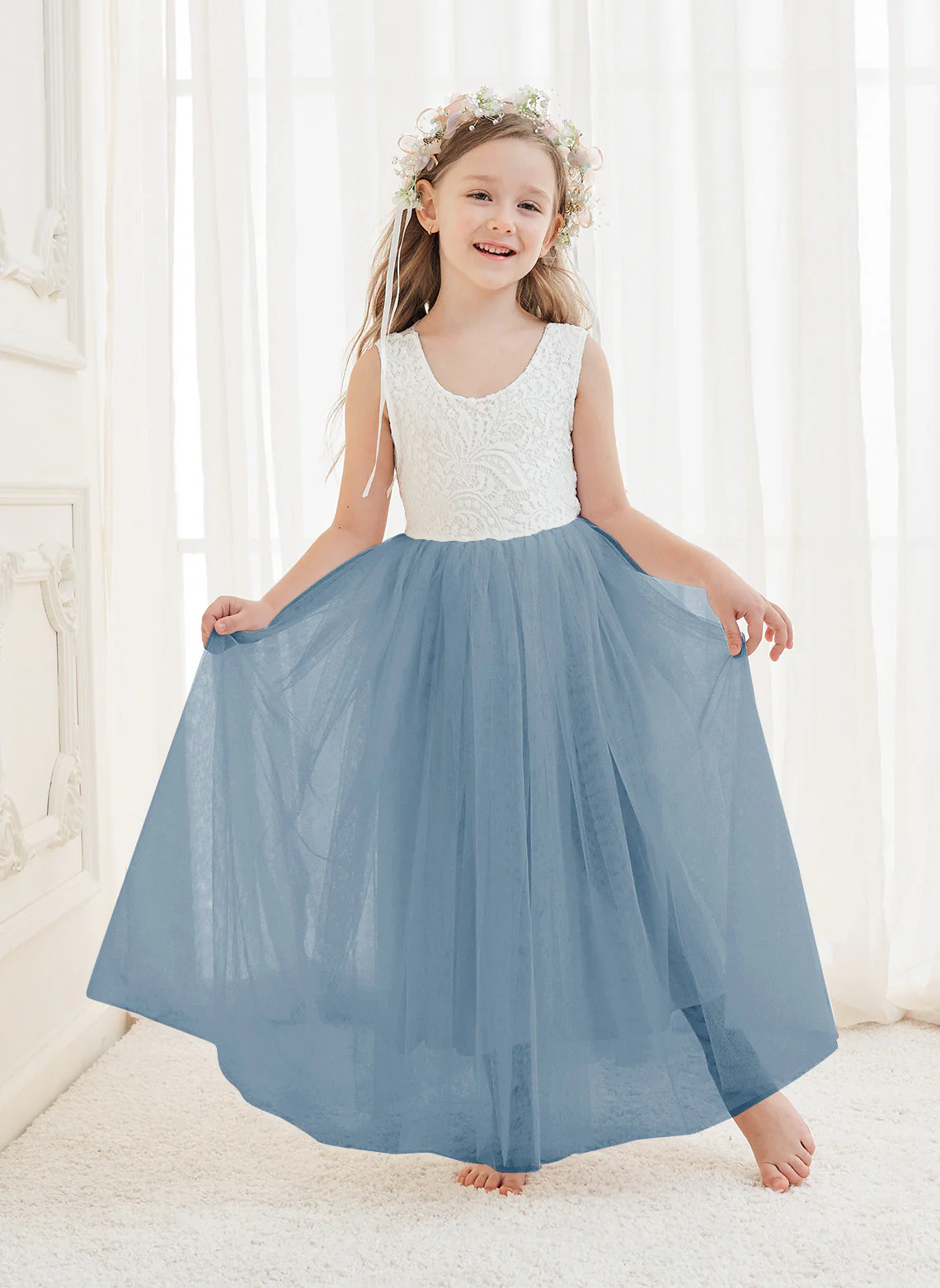 A-line Lace Tulle Ankle-length White Dress - Image 23